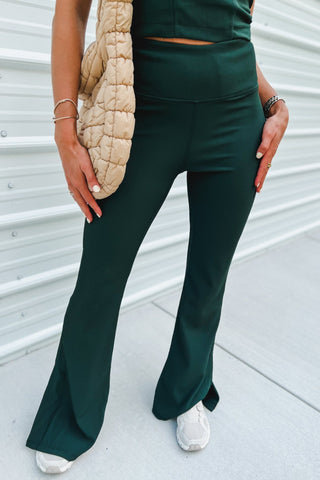 Reset Ready Dark Green Ribbed Flare Leggings - Simply Me Boutique