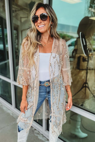 (Restocking 9/4) Here for the Party Sequin Kimono - Simply Me Boutique