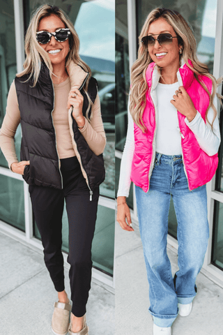 Reversible Aspen Nights Puffer Vest Black or Pink - Simply Me Boutique