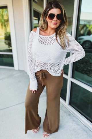 Ribbed High Waist Camel Pants - Simply Me Boutique