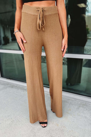 Ribbed High Waist Camel Pants - Simply Me Boutique