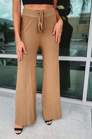 Ribbed High Waist Camel Pants - Simply Me Boutique