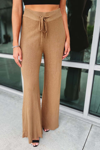 Ribbed High Waist Camel Pants - Simply Me Boutique