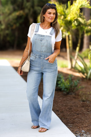 RISEN Brooklyn Light Wash Overalls - Simply Me Boutique