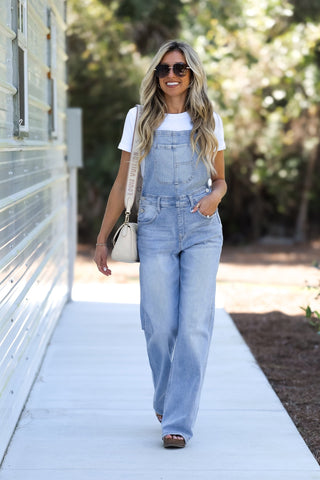 RISEN Brooklyn Light Wash Overalls - Simply Me Boutique