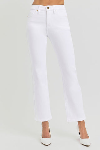 RISEN "Gwen" Tummy Control High Rise Crop Straight White Jeans - Simply Me Boutique