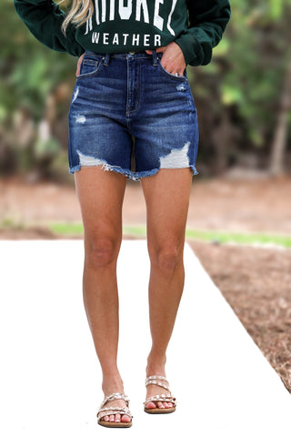 Risen Jess High Rise Dark Wash Jean Shorts - Simply Me Boutique