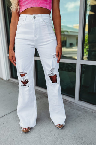 RISEN Mackenzie High Rise Wide Leg White Jeans - Simply Me Boutique
