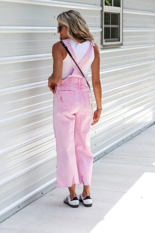 RISEN Mariah Crop Acid Wash Pink Overalls - Simply Me Boutique