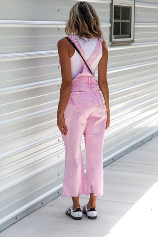 RISEN Mariah Crop Acid Wash Pink Overalls - Simply Me Boutique