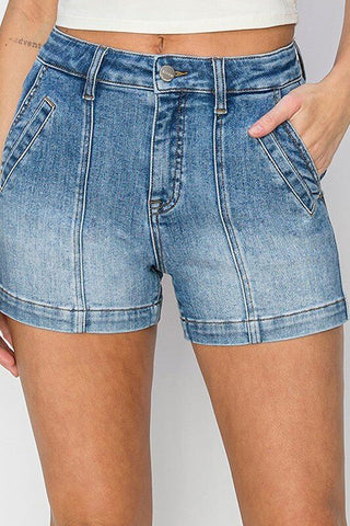 RISEN Riley Front Seam Detail Denim Shorts - Simply Me Boutique