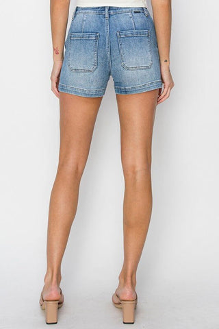RISEN Riley Front Seam Detail Denim Shorts - Simply Me Boutique