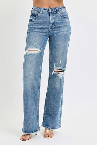 RISEN Stella High Rise Wide Leg Distressed Jeans - Simply Me Boutique