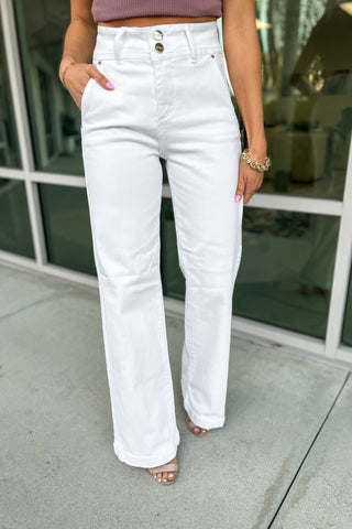 RISEN The Ava Tummy Control Wide Leg White Jeans - Simply Me Boutique