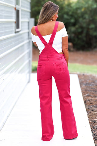 RISEN Trisha Wide Leg Fuchsia Overalls - Simply Me Boutique