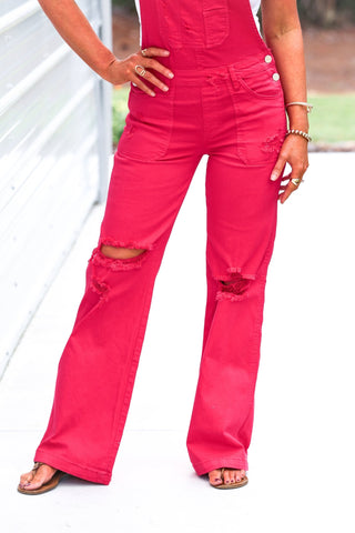 RISEN Trisha Wide Leg Fuchsia Overalls - Simply Me Boutique