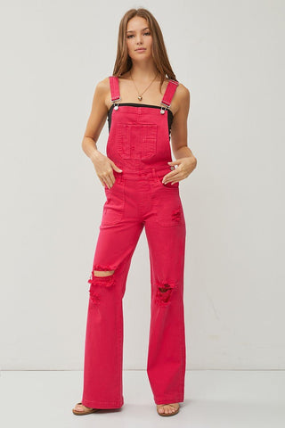 RISEN Trisha Wide Leg Fuchsia Overalls - Simply Me Boutique