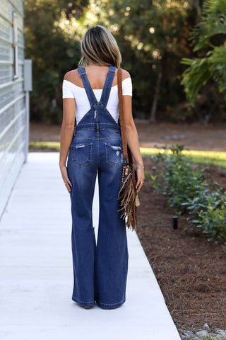 RISEN Trisha Wide Leg Overalls Dark Wash - Simply Me Boutique