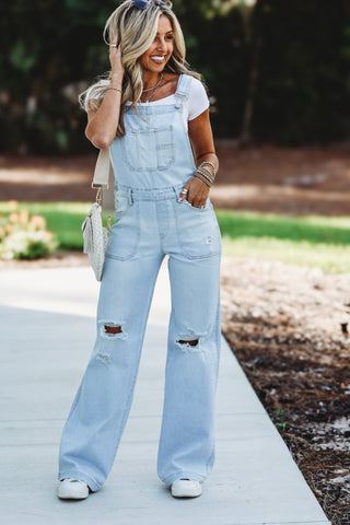 RISEN Trisha Wide Leg Overalls Light Wash - Simply Me Boutique