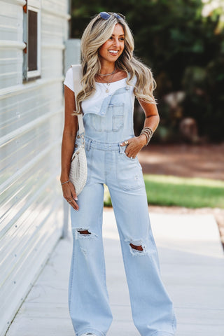 RISEN Trisha Wide Leg Overalls Light Wash - Simply Me Boutique