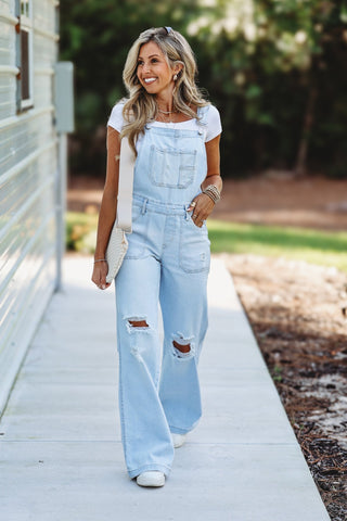 RISEN Trisha Wide Leg Overalls Light Wash - Simply Me Boutique