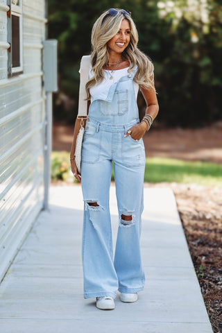 RISEN Trisha Wide Leg Overalls Light Wash - Simply Me Boutique