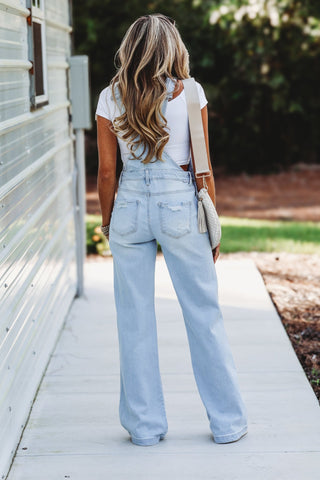 RISEN Trisha Wide Leg Overalls Light Wash - Simply Me Boutique