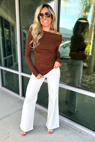 RISEN Violet High Rise Tummy Control Wide Leg White Jeans - Simply Me Boutique