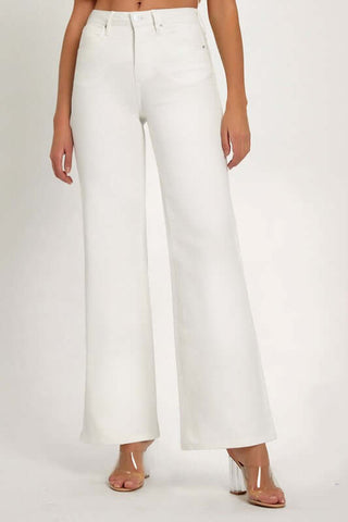 RISEN Violet High Rise Tummy Control Wide Leg White Jeans - Simply Me Boutique