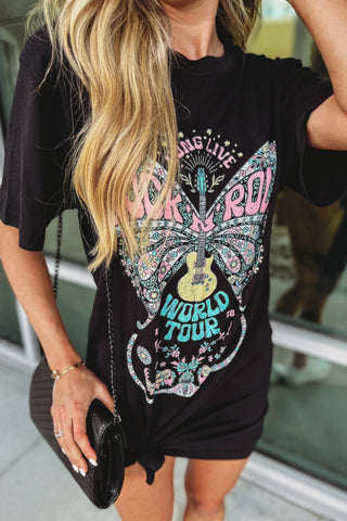 Rock N Roll Black Butterfly Graphic Shirt Dress - Simply Me Boutique