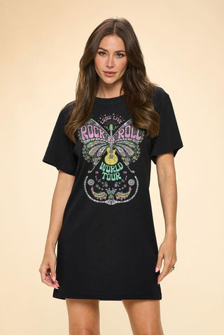 Rock N Roll Black Butterfly Graphic Shirt Dress - Simply Me Boutique