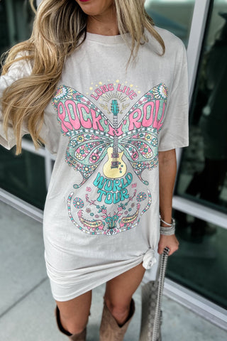 *Rock N Roll Stone Butterfly Graphic Shirt Dress - Simply Me Boutique