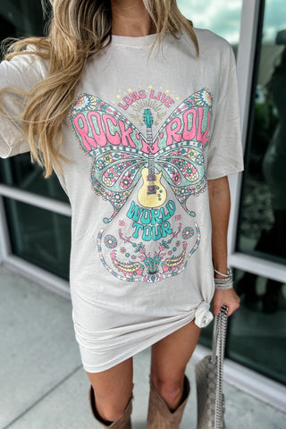 *Rock N Roll Stone Butterfly Graphic Shirt Dress - Simply Me Boutique