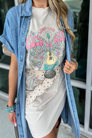 *Rock N Roll Stone Butterfly Graphic Shirt Dress - Simply Me Boutique