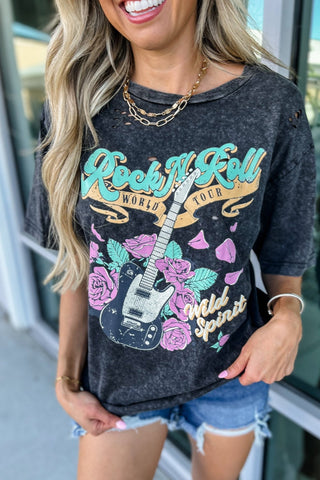 Rock N Roll World Tour Distressed Graphic Tee - Simply Me Boutique