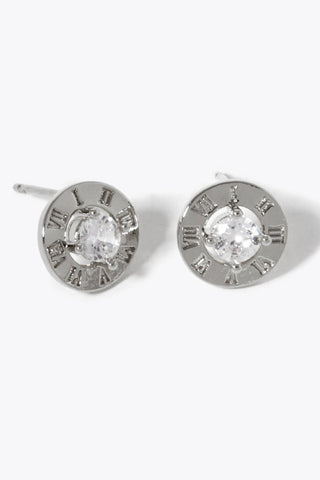 Roman Numeral Round Stud CZ Earrings - Simply Me Boutique