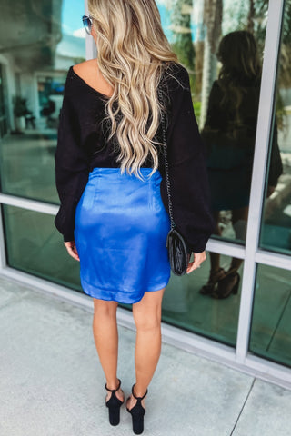 Royal Blue Satin Skirt - Simply Me Boutique