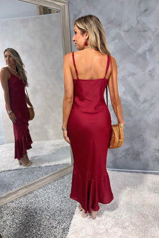 Royal Elegance Burgundy Ruffle Dress - Simply Me Boutique