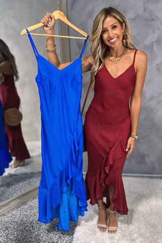 Royal Elegance Burgundy Ruffle Dress - Simply Me Boutique