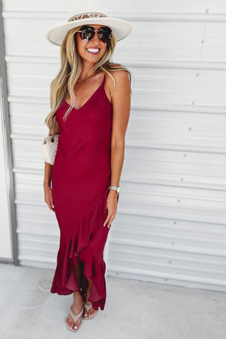Royal Elegance Burgundy Ruffle Dress - Simply Me Boutique