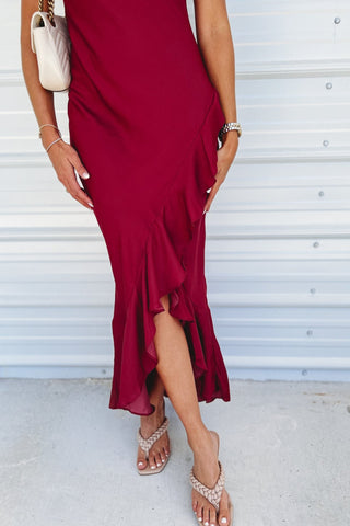 Royal Elegance Burgundy Ruffle Dress - Simply Me Boutique