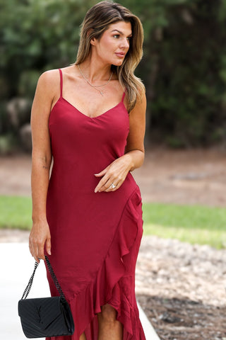 Royal Elegance Burgundy Ruffle Dress - Simply Me Boutique