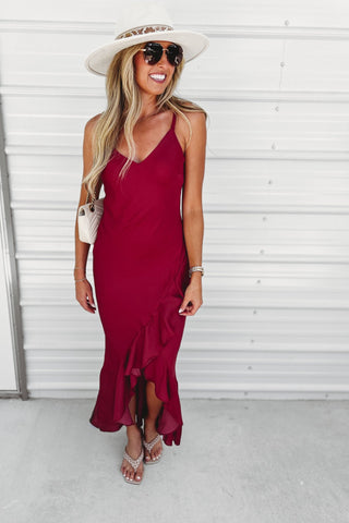 Royal Elegance Burgundy Ruffle Dress - Simply Me Boutique