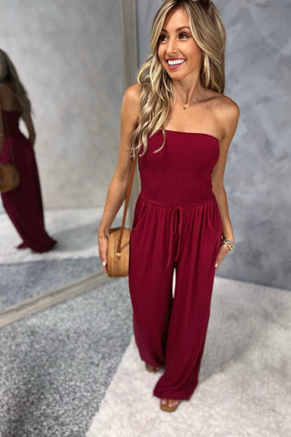 Rumor Going Round Smocked Jumpsuit - Simply Me Boutique