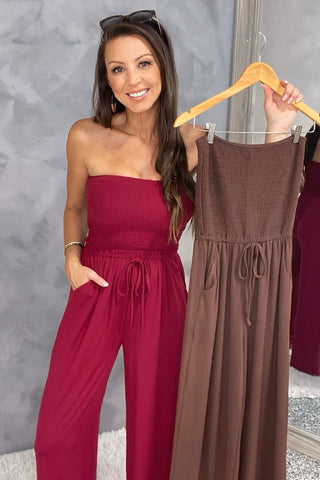 Rumor Going Round Smocked Jumpsuit - Simply Me Boutique