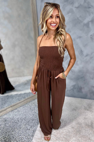 Rumor Going Round Smocked Jumpsuit - Simply Me Boutique
