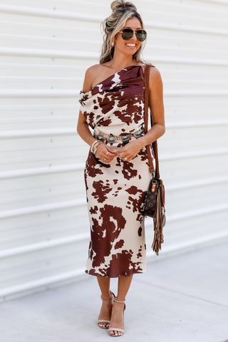 Rustic Charm Satin Ruched Midi Dress