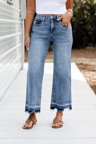 SAIGE Reece Tummy Control High Rise Wide Leg Crop Jeans - Simply Me Boutique
