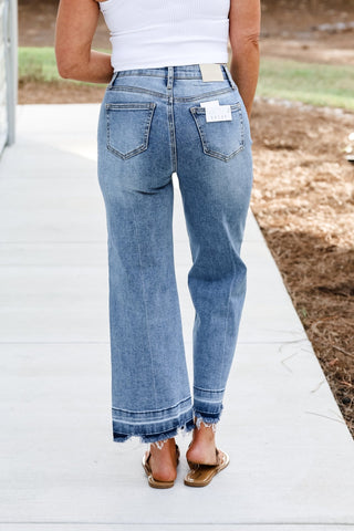 SAIGE Reece Tummy Control High Rise Wide Leg Crop Jeans - Simply Me Boutique