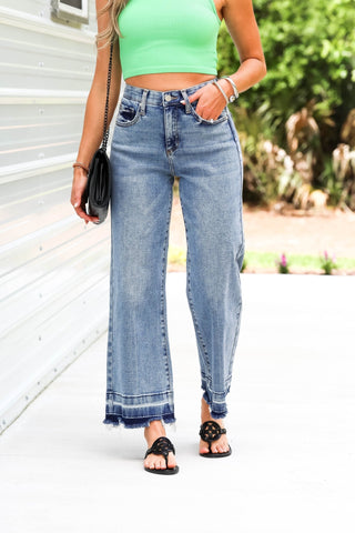 SAIGE Reece Tummy Control High Rise Wide Leg Crop Jeans - Simply Me Boutique